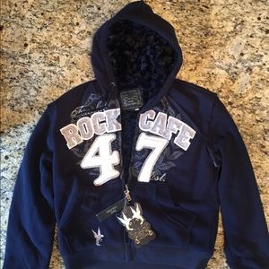 Free Culture Rock Cafe Large Navy Hoodie